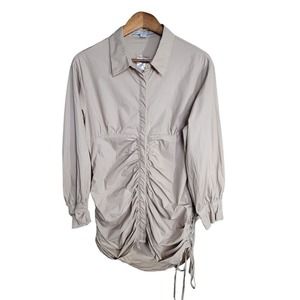 NWOT Hyfve Womens Beige Ruched Button-up‎ Collared Dress Ruffle Size Large